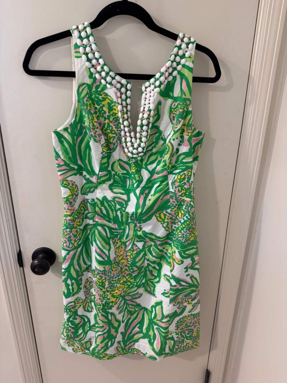 Lilly Pulitzer Green, White & Pink Floral Mini Dress with Beaded Neckline